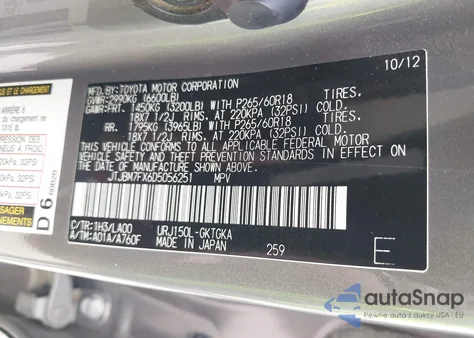 2013 Lexus 460 from USA, damaged, VIN JTJBM7FX6D5056251